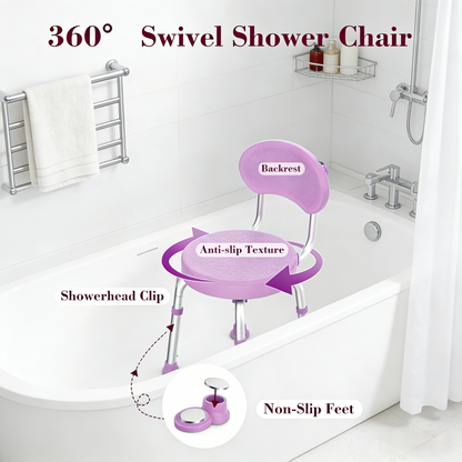 Kekoy Swivel Shower Chair, 360° Rotating Shower Seat with Backrest for Elderly and Disabled, Height Adjustable Tub Bench for Inside Shower Stool & Bath Tub Seat for Adults, Purple