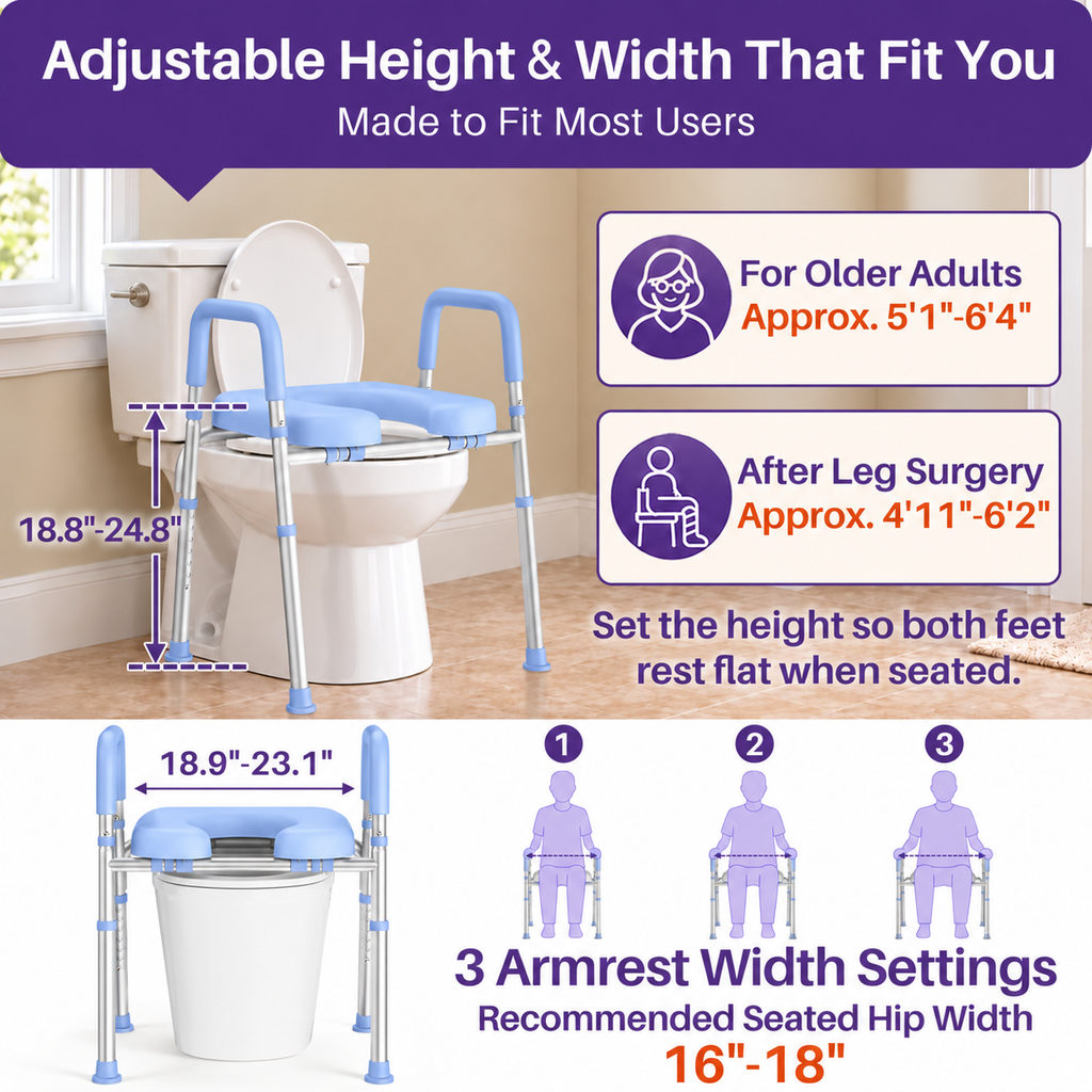 Kekoy Toilet Seat Riser for Seniors, Raised Toilet Seat with Handles, Fsa Hsa Eligible 400lb Elevated Toilet Risers, Tool-Free Assembly with Adjustable Height & Width