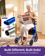 KEKOY Heavy-Duty Rollator Walker with Seat for Seniors, Walkers for Seniors with Seat, 500 lbs, Extra-Wide 19.5" Padded, K-Frame Reinforced, 10" TPR All-Terrain Wheels, Hidden Brake Cables, Blue