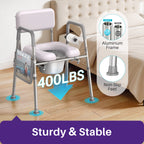 KEKOY Bedside Commode Chair with Padded Seat and Backrest, Aluminum Commode Toilet for Adults, Seniors, Disabled, Adjustable Height, Includes Potty Bucket & Splash Guard, 400lbs Capacity