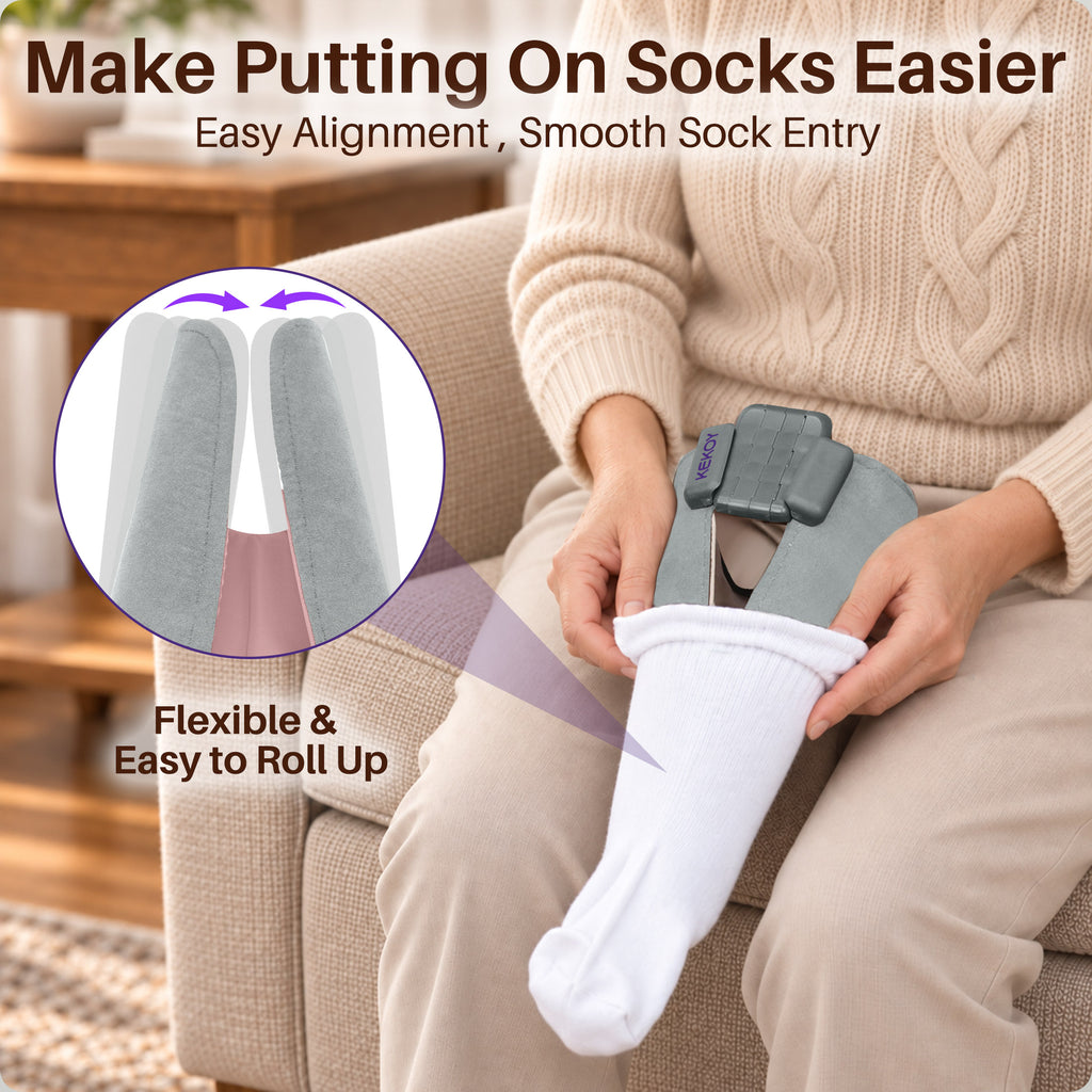 KEKOY Sock Helper for Seniors, Adjustable Width 4-4.5", Flexible Sock Aid Pull on, Easy to Use Sock Assist Device for Elderly