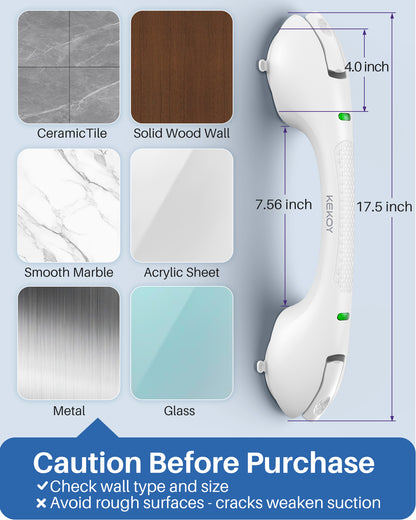 KEKOY Shower Handles for Elderly, Grab Bars for Bathroom, 17.5" Suction Shower Hand Rail, Anti-Slip Safety Bar with Strong Suction