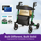 Kekoy Foldable Mobility Rollator Walkers for Seniors with Seat 350 lb, Adjustable Handles and Backrest Height, FSA eligible Adult Aluminum Rolling Mobility Walker, 8" Big Wheels, Green
