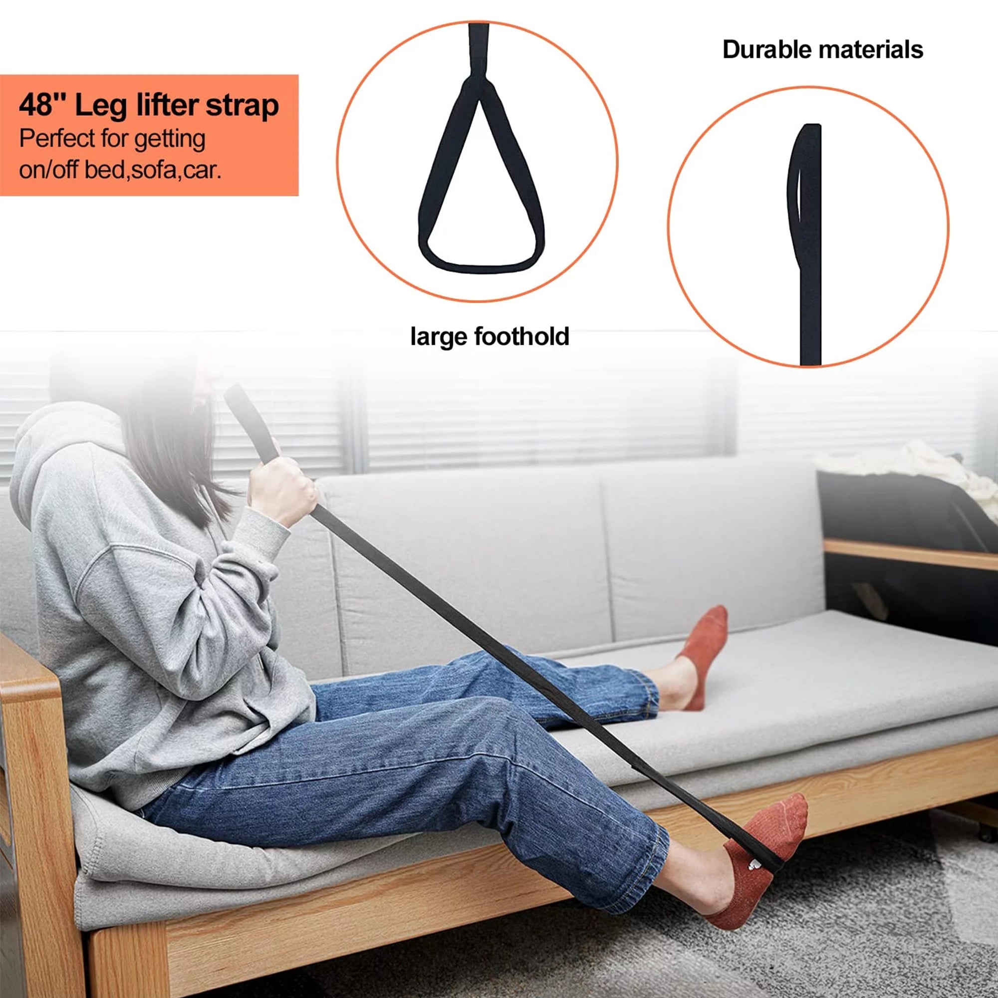 KEKOY Leg Lifter Strap, Rigid Foot Loop, Mobility Aid for Hip & Knee Replacement, Wheelchair, Handicap, Disability, 40.5" Long