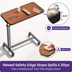 Kekoy Overbed Table with Wheels, Easy Height Adjustable Bedside Table for Bed for Elderly, Rolling Bed Tray Table for Eating & Reading, Stable Support for Medical Home Care and Hospital Use