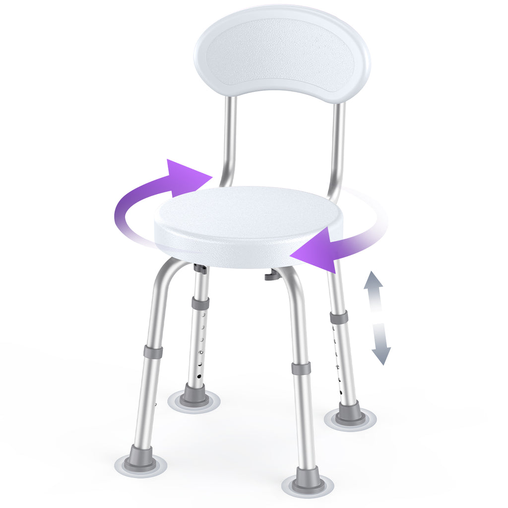 Kekoy Swivel Shower Chair, 360° Rotating Shower Seat with Backrest for Elderly and Disabled, Height Adjustable Tub Bench for Inside Shower Stool & Bath Tub Seat for Adults, White