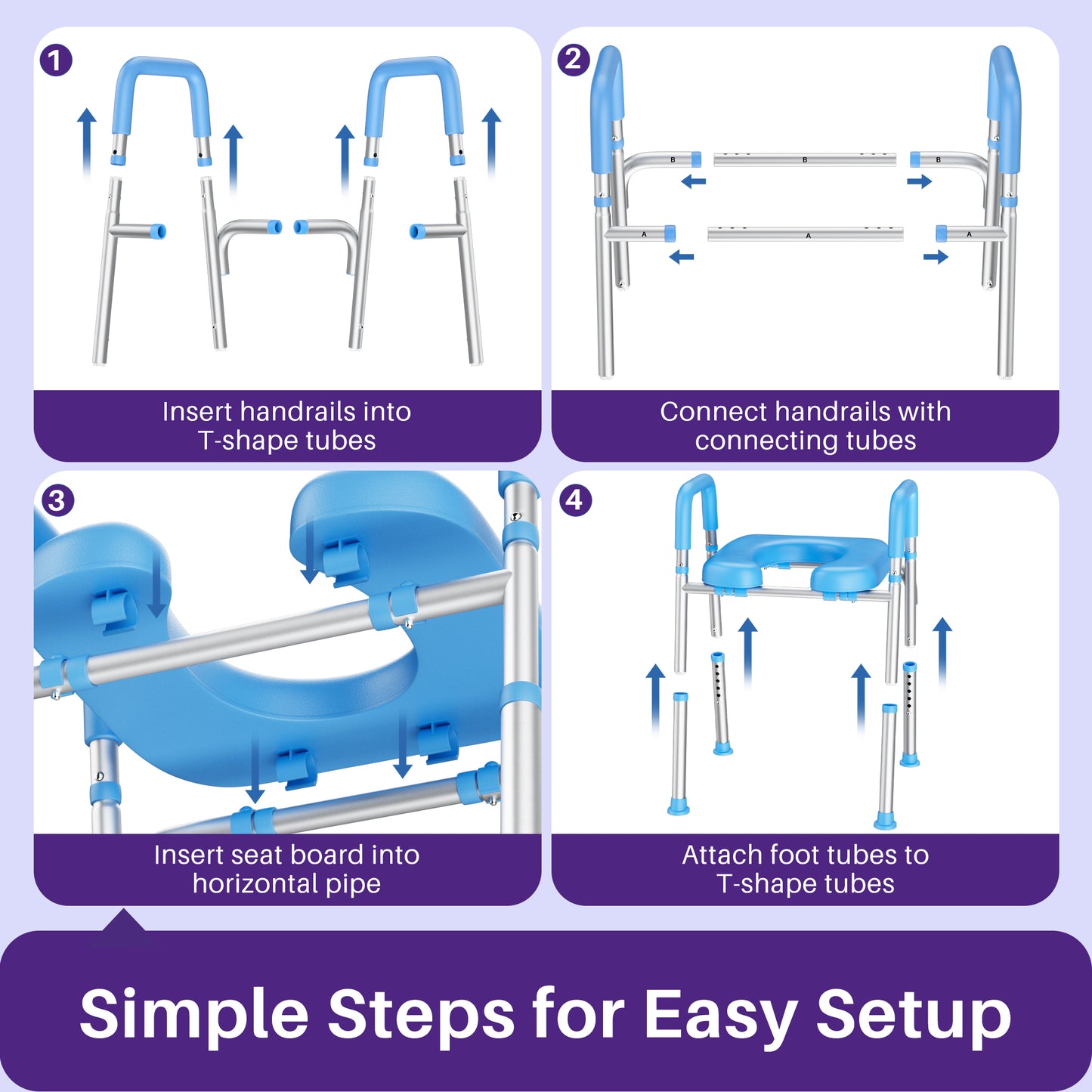 Toilet Seat Riser for Seniors, Raised Toilet Seat with Handles, Adjustable Height & Width, Handicap Elevated Toilet Seat, Fit Any Toilet