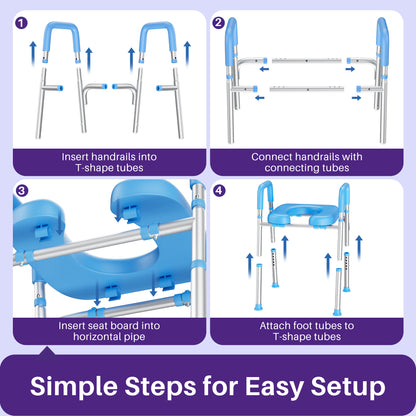 Toilet Seat Riser for Seniors, Raised Toilet Seat with Handles, Adjustable Height & Width, Handicap Elevated Toilet Seat, Fit Any Toilet