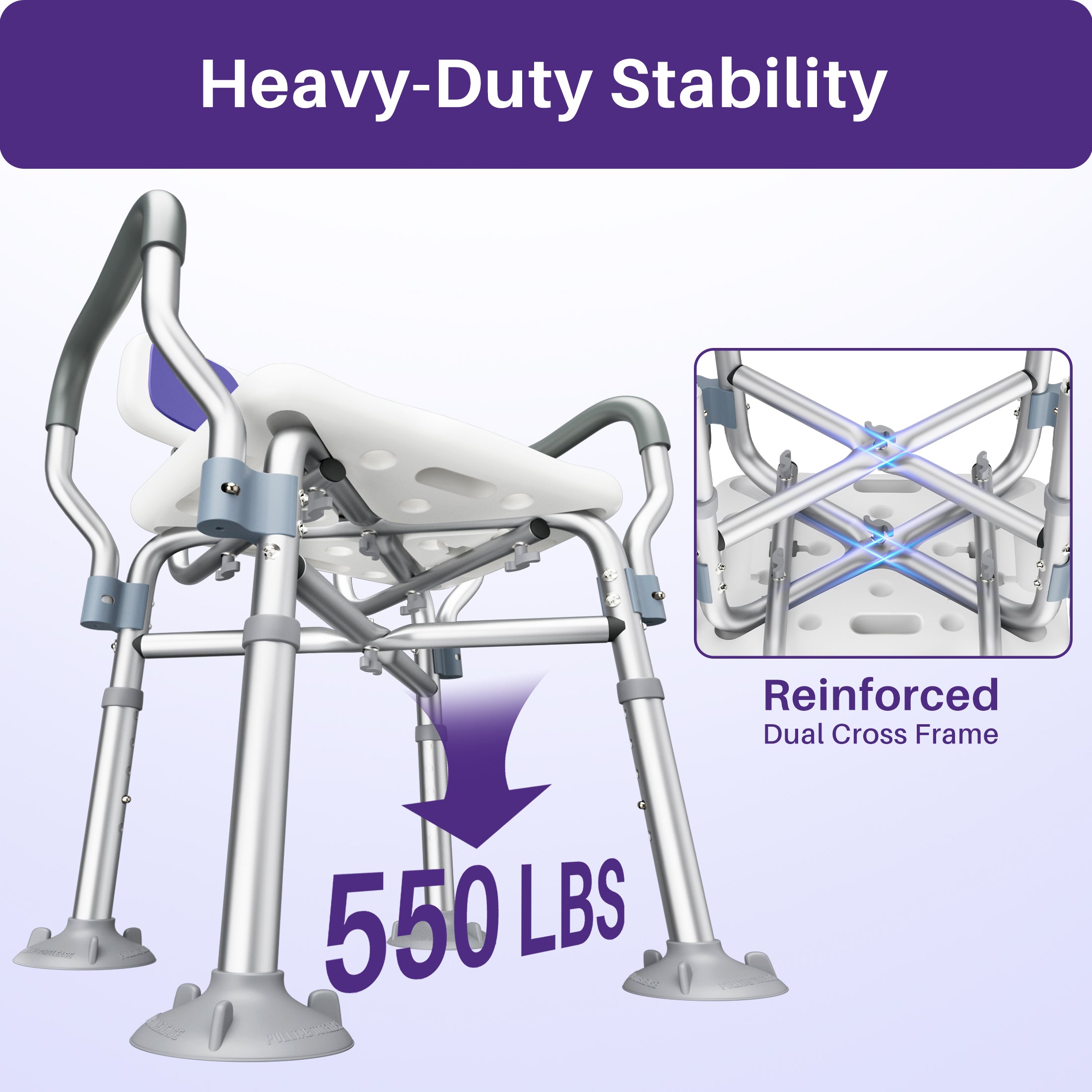 KEKOY Shower Chair with Back and Arms for Inside Shower, 550LBS Heavy Duty Shower Chair, 22.5" Extra Wide Space Between Armrests, Large Suction Feet, FSA/HSA Adjustable Shower Chair for Elderly
