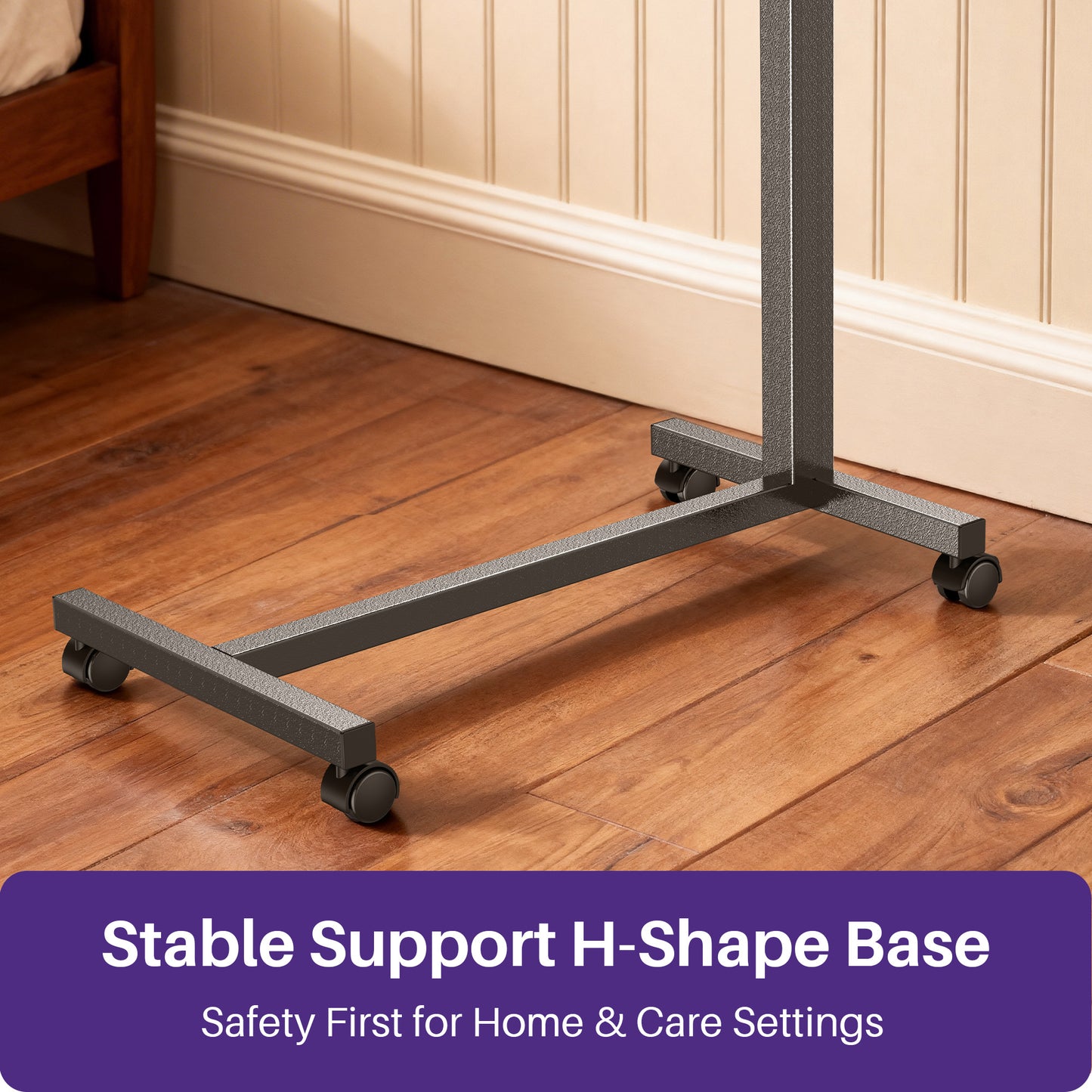 KEKOY Overbed Table with Wheels, Pneumatic Height Adjustable Bedside Table for Bed for Elderly, Rolling Bed Tray Table for Eating & Reading, Stable Support for Hospital and Home Care