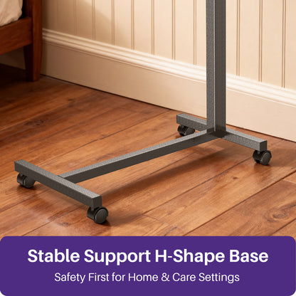 KEKOY Overbed Table with Wheels, Pneumatic Height Adjustable Bedside Table for Bed for Elderly, Rolling Bed Tray Table for Eating & Reading, Stable Support for Hospital and Home Care