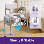 Kekoy Bedside Commode Chair with Padded Seat and Backrest, Aluminum Commode Toilet for Adults, Seniors, Disabled, Adjustable Height, Includes Potty Bucket & Splash Guard, 400lbs Capacity