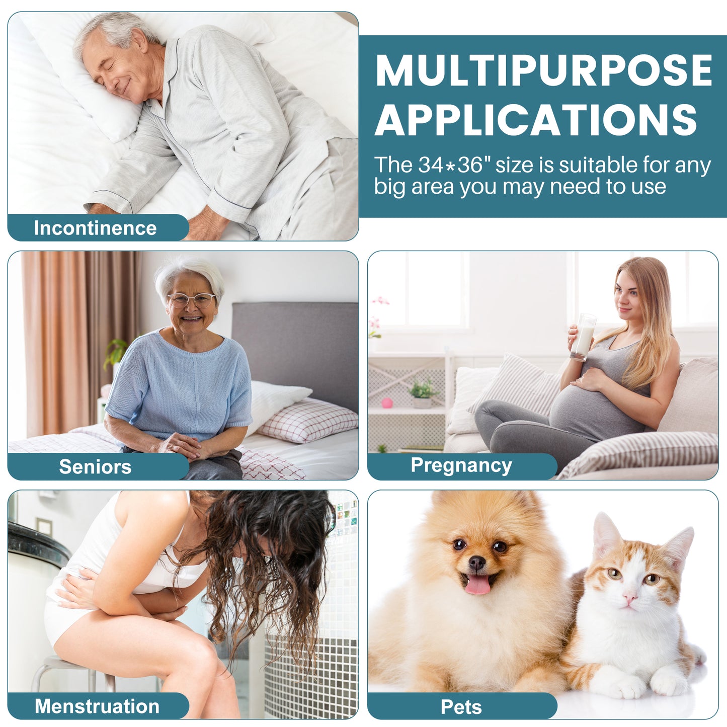 KEKOY 18x24inch 4 Layer Reusable Incontinence Bed Underpad, 4 Pack Washable Super Waterproof Absorbent Bed Pads Incontinence Protection, Pee Pads for Adults, Dogs