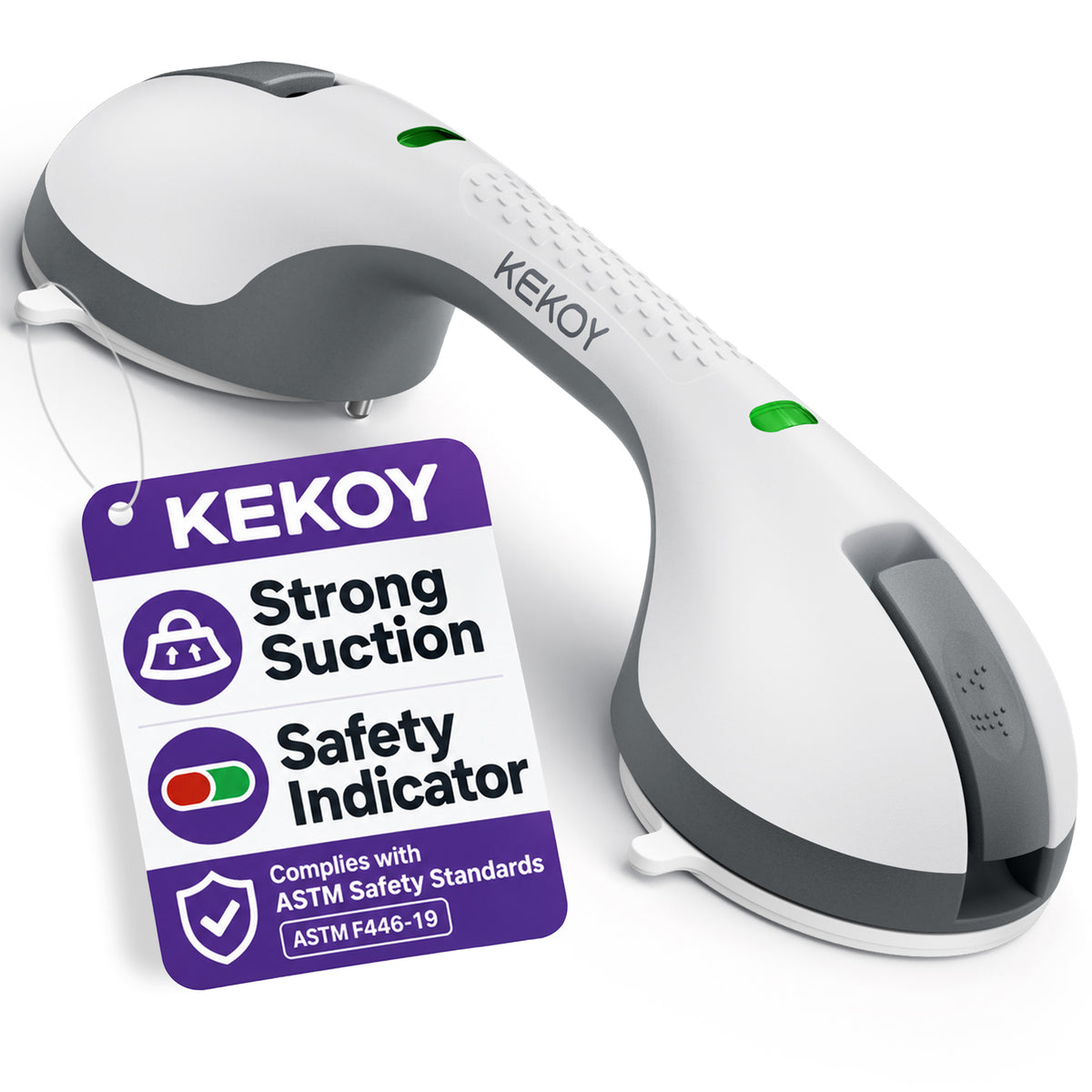 KEKOY 12" Grab Bars for Bathroom with Dual-Layer Suction Cup, Shower Handles for Elderly with Safety Indicators, No Drilling Heavy Duty Shower Bars, 1 Pc