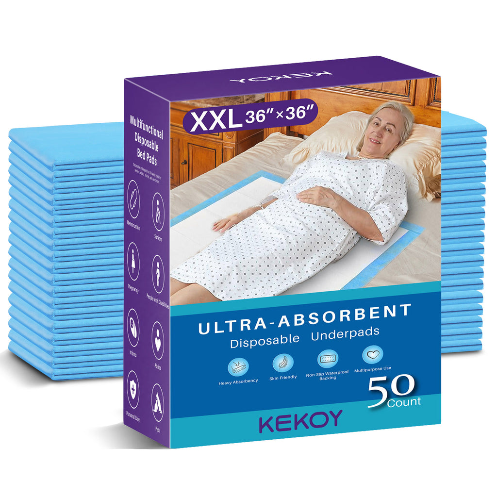 KEKOY Super Absorbent Underpad, 36" x 36", 50 Count, Extra Large Disposable Incontinence Pads, Disposable Bed Pads for Adults, Elderly