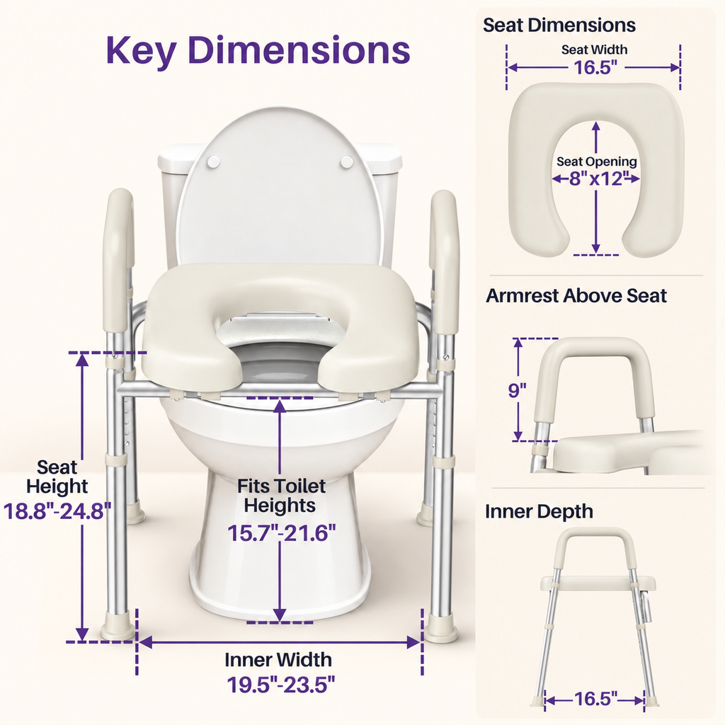 Kekoy Toilet Seat Riser for Seniors, Raised Toilet Seat with Handles, Fsa Hsa Eligible 400lb Elevated Toilet Risers, Tool-Free Assembly with Adjustable Height & Width