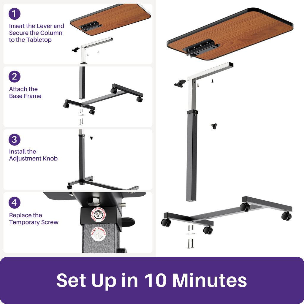Kekoy Overbed Table with Wheels, Easy Height Adjustable Bedside Table for Bed for Elderly, Rolling Bed Tray Table for Eating & Reading, Stable Support for Medical Home Care and Hospital Use