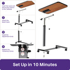 Kekoy Overbed Table with Wheels, Easy Height Adjustable Bedside Table for Bed for Elderly, Rolling Bed Tray Table for Eating & Reading, Stable Support for Medical Home Care and Hospital Use