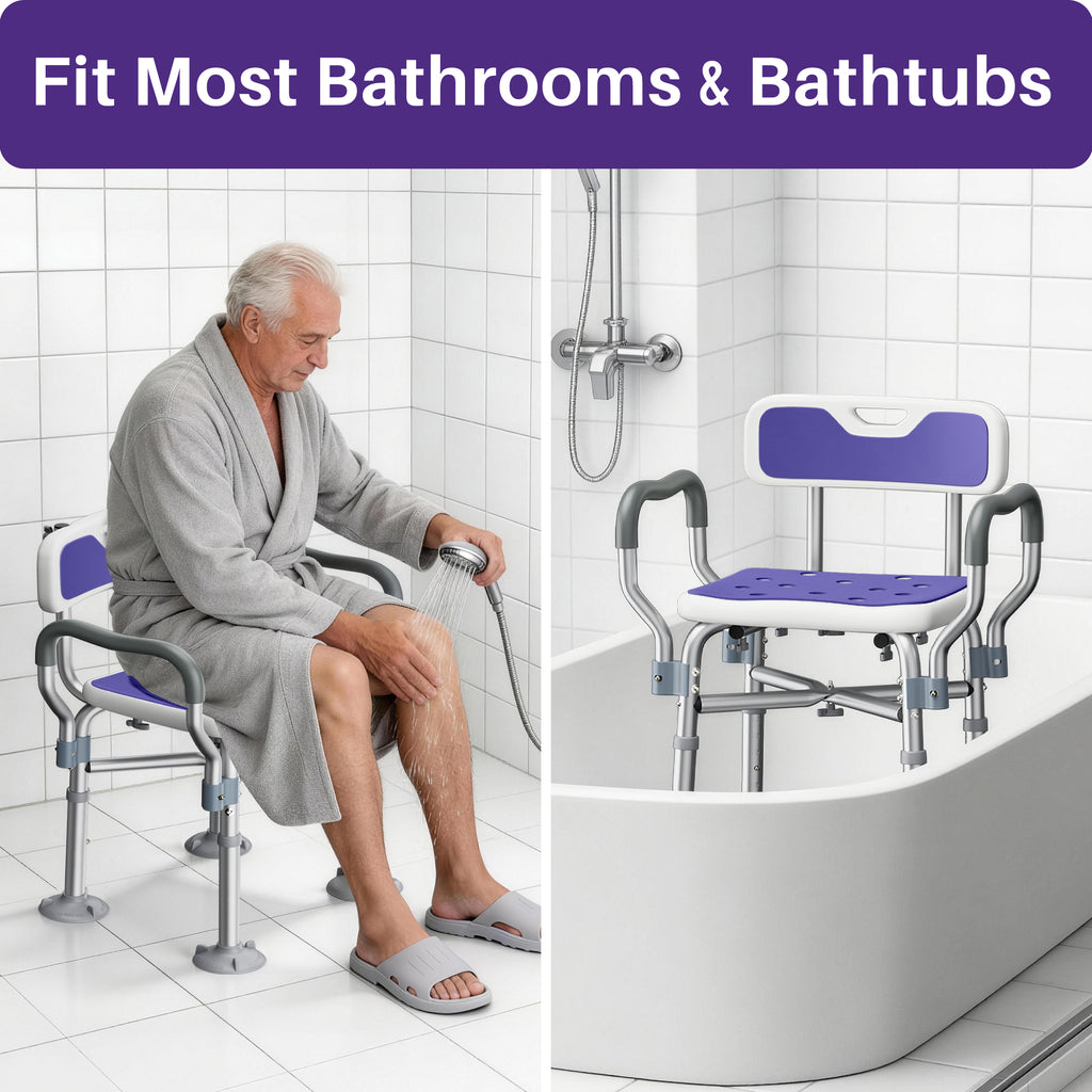 KEKOY Shower Chair with Back and Arms for Inside Shower, 550LBS Heavy Duty Shower Chair, 22.5" Extra Wide Space Between Armrests, Large Suction Feet, FSA/HSA Adjustable Shower Chair for Elderly