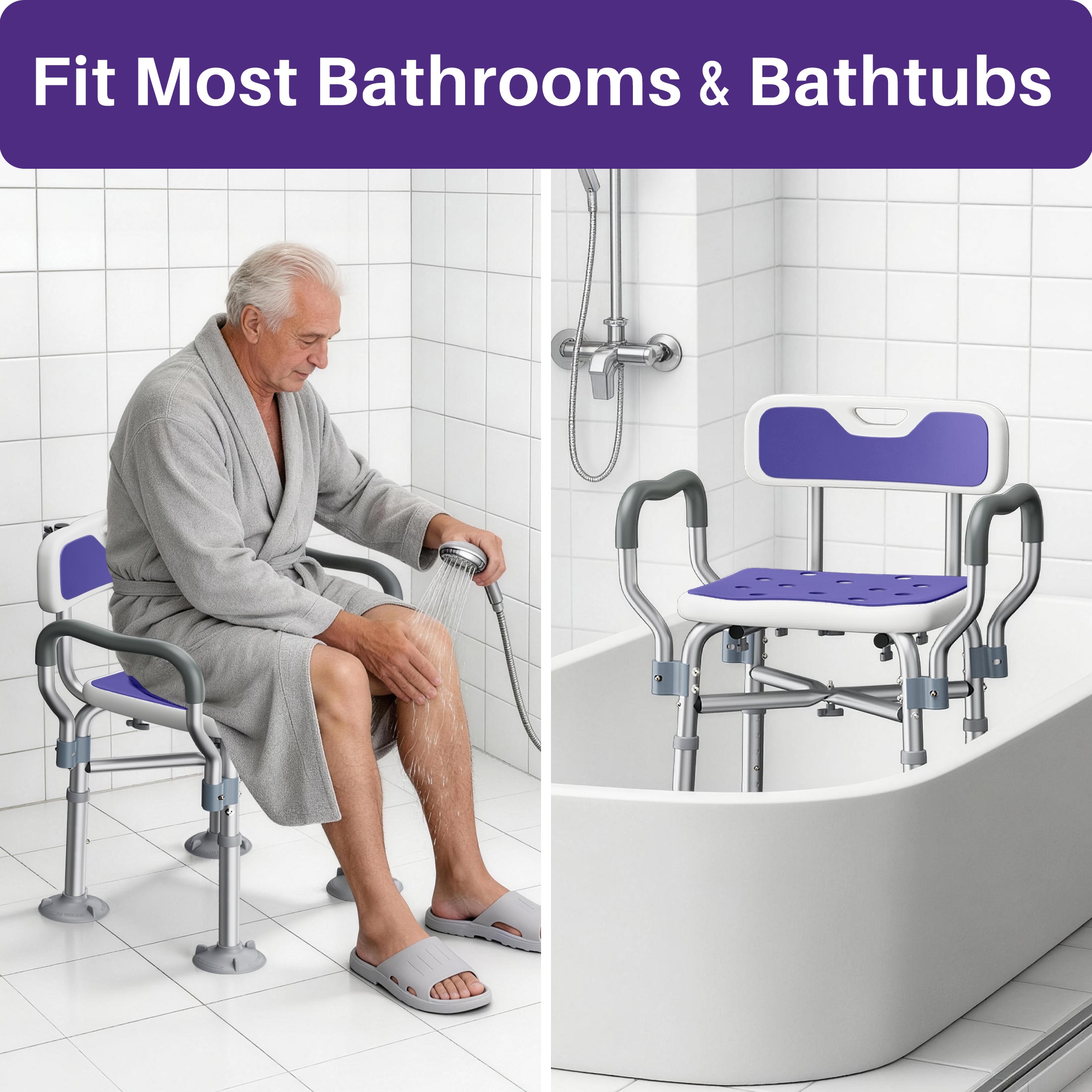 KEKOY Shower Chair with Back and Arms for Inside Shower, 550LBS Heavy Duty Shower Chair, 22.5" Extra Wide Space Between Armrests, Large Suction Feet, FSA/HSA Adjustable Shower Chair for Elderly