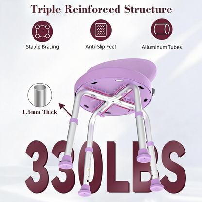 Kekoy Swivel Shower Chair, 360° Rotating Shower Seat with Backrest for Elderly and Disabled, Height Adjustable Tub Bench for Inside Shower Stool & Bath Tub Seat for Adults, Purple