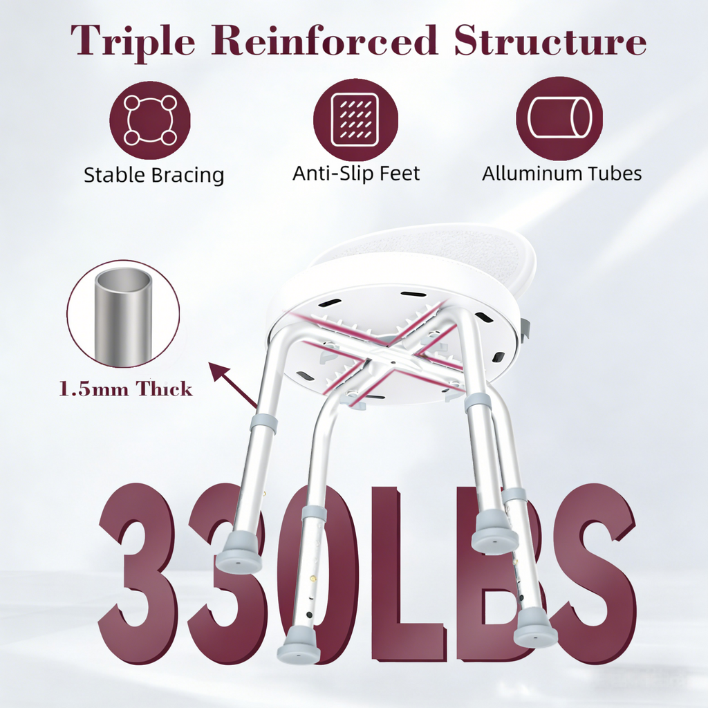 Kekoy Swivel Shower Chair, 360° Rotating Shower Seat with Backrest for Elderly and Disabled, Height Adjustable Tub Bench for Inside Shower Stool & Bath Tub Seat for Adults, White