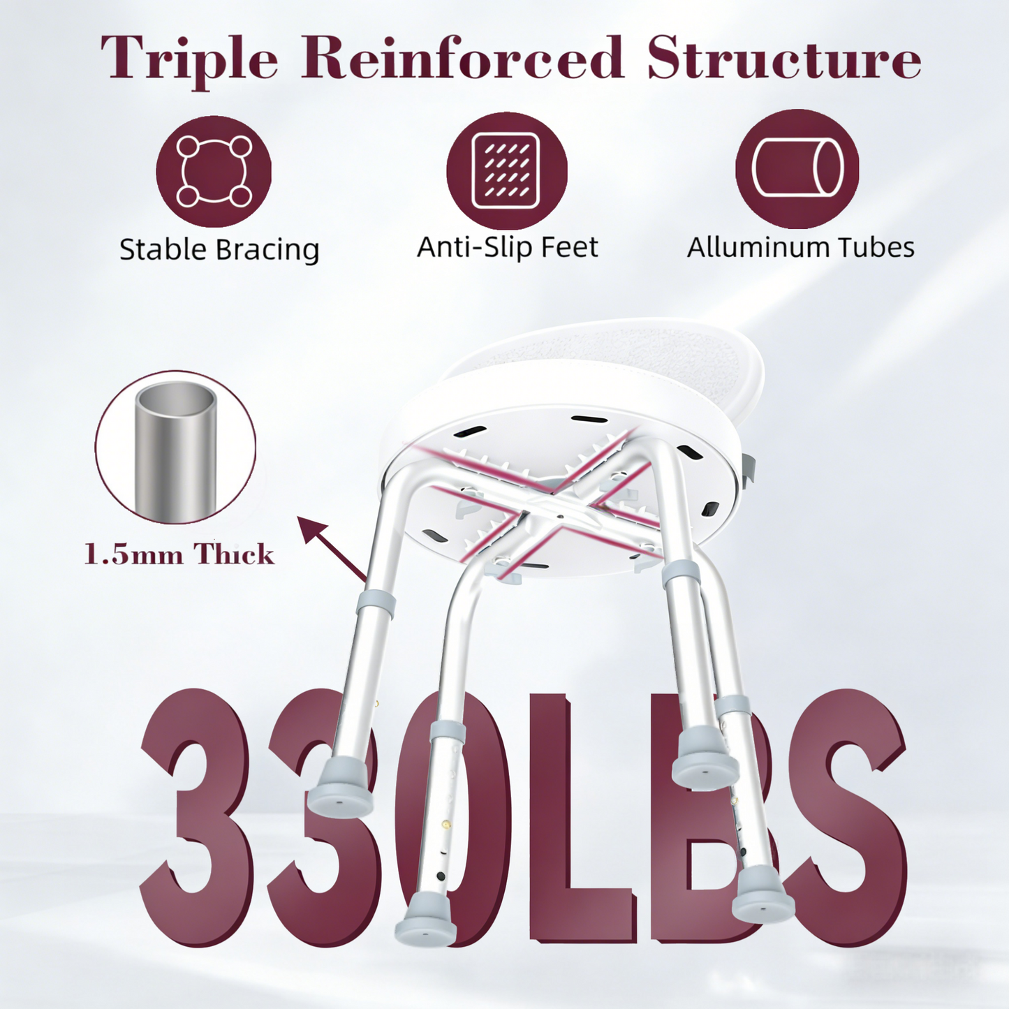 Kekoy Swivel Shower Chair, 360° Rotating Shower Seat with Backrest for Elderly and Disabled, Height Adjustable Tub Bench for Inside Shower Stool & Bath Tub Seat for Adults, White