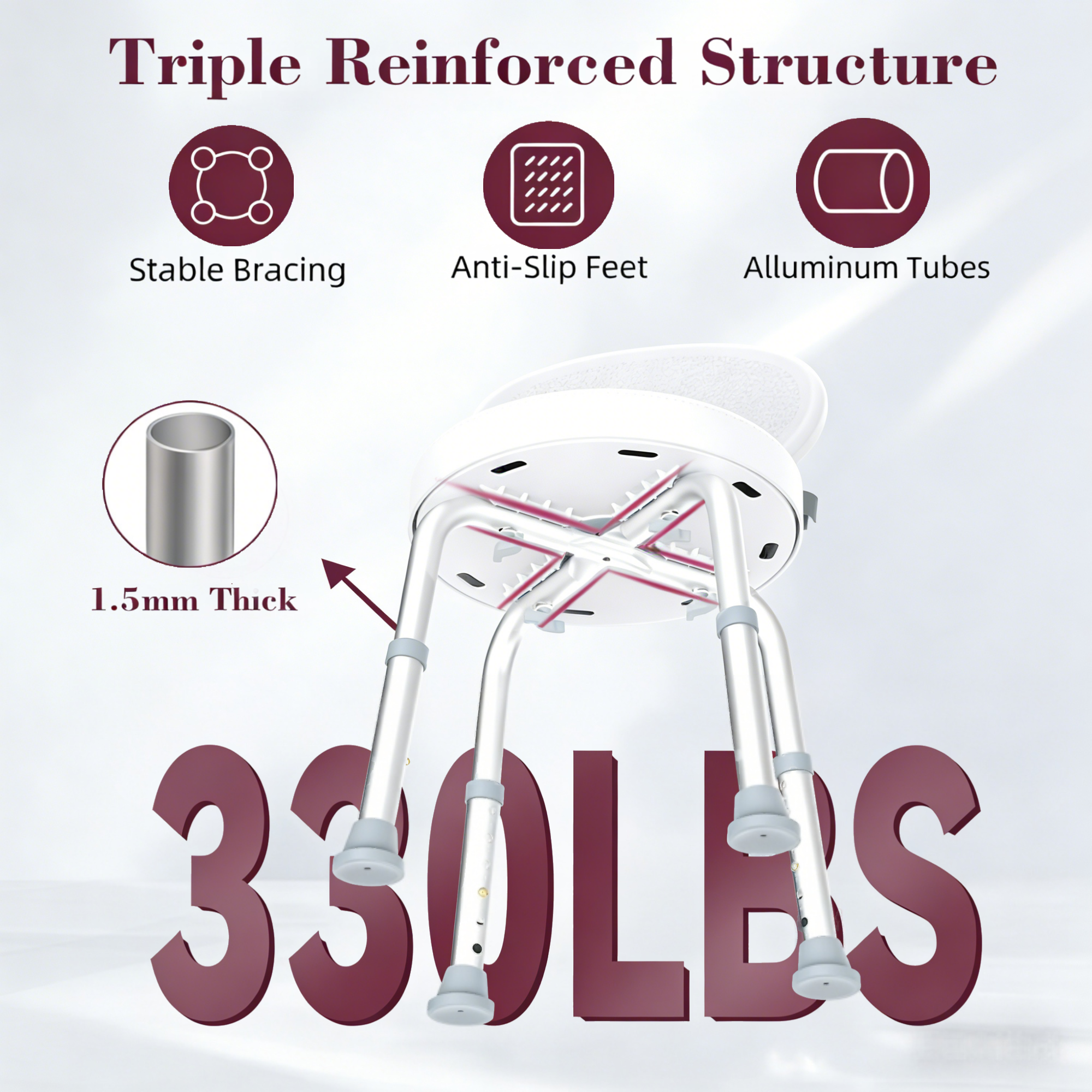 Kekoy Swivel Shower Chair, 360° Rotating Shower Seat with Backrest for Elderly and Disabled, Height Adjustable Tub Bench for Inside Shower Stool & Bath Tub Seat for Adults, White