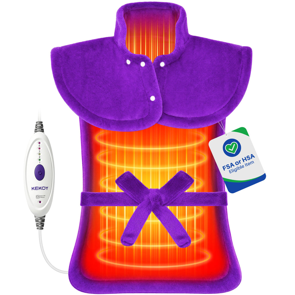 KEKOY Large Heating Pad for Back Pain Relief, Large 24"x33" Fast-Heating Pad for Neck and Shoulders with Auto Shut-Off, Soft & Machine Washable, Purple