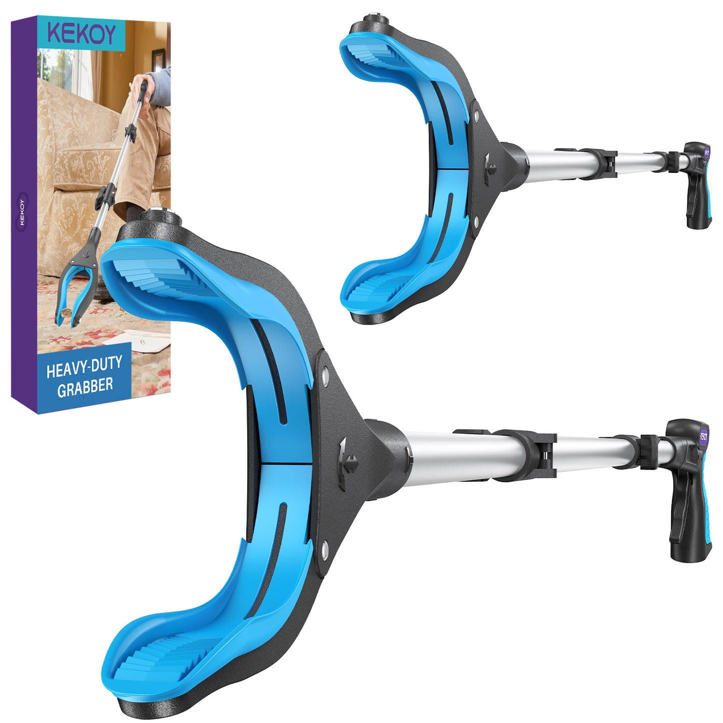 44 Inch Grabber Reacher Tool for Seniors 2 Pack, Foldable Reacher Grabbers Pickup Stick with Anti-Slip 360° Rotating Jaw, 4" Wide Extended Claw with Magnet for Disabled, After Surgery Recovery