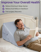 KEKOY Bed Wedge Pillow for Sleeping, Adjustable Height to 9-12 inches, Memory Foam Pillows with Washable Cover, Gray