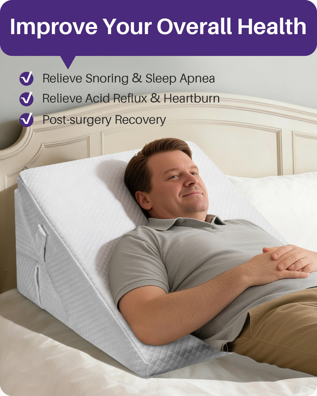 KEKOY Bed Wedge Pillow, Adjustable Height to 9-12 inches, Memory Foam Sleep Wedges for Acid Reflux, Dual-Zipper Removable Washable Cover, White