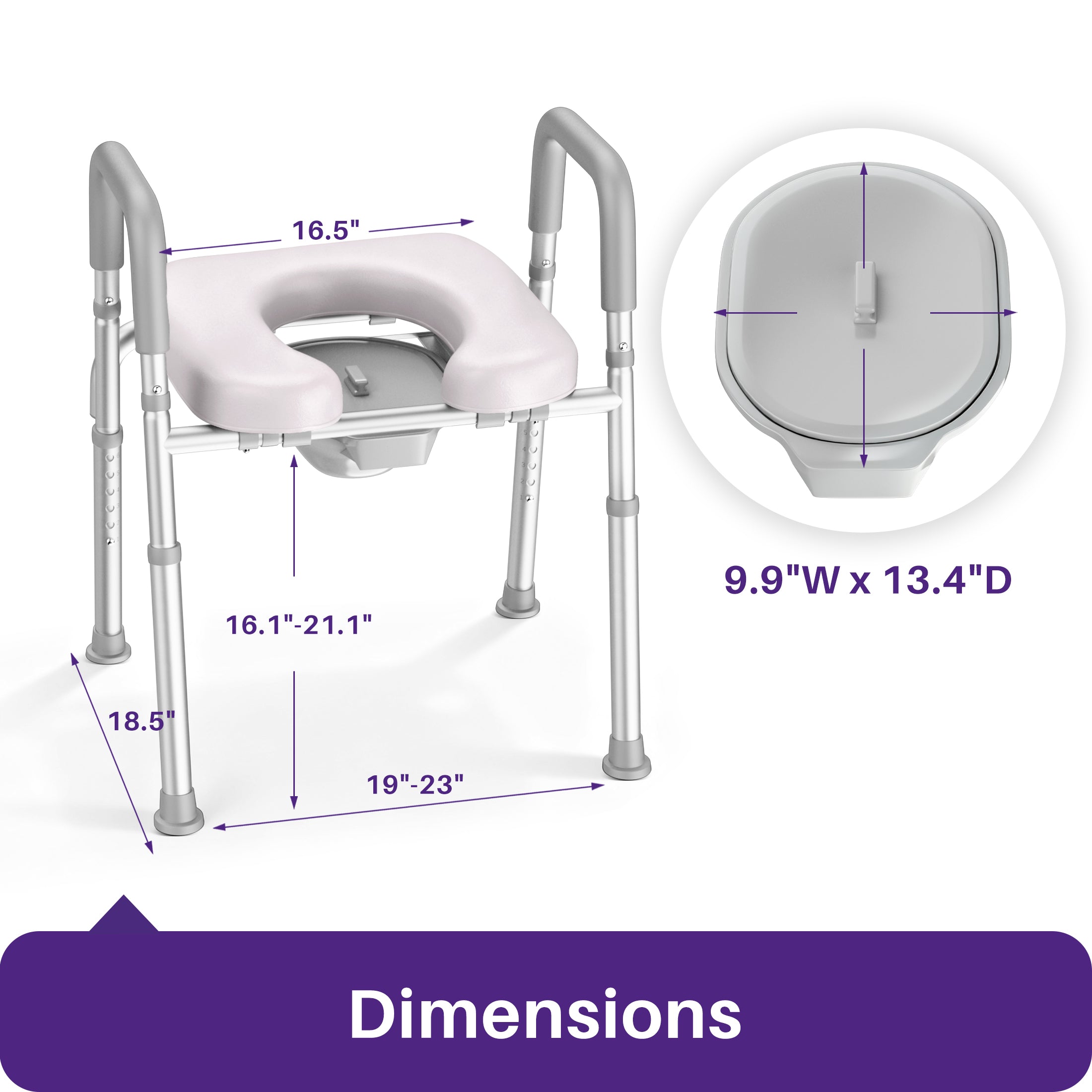 KEKOY Adjustable Tiolet Seat Riser for Seniors，Raised Toilet Seat with Handles and Padded Seat , FSA HSA Eligible 400lb Easy Assembly Elevated Toilet Risers
