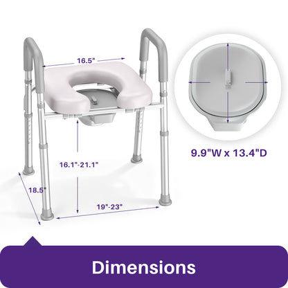 KEKOY Bedside Commode for Seniors, Commode Chair with Arms and Padded Seat , FSA HSA Eligible 400lb Easy Assembly Toilet Chair , Adjutable Raised Toilet Seat with Handles