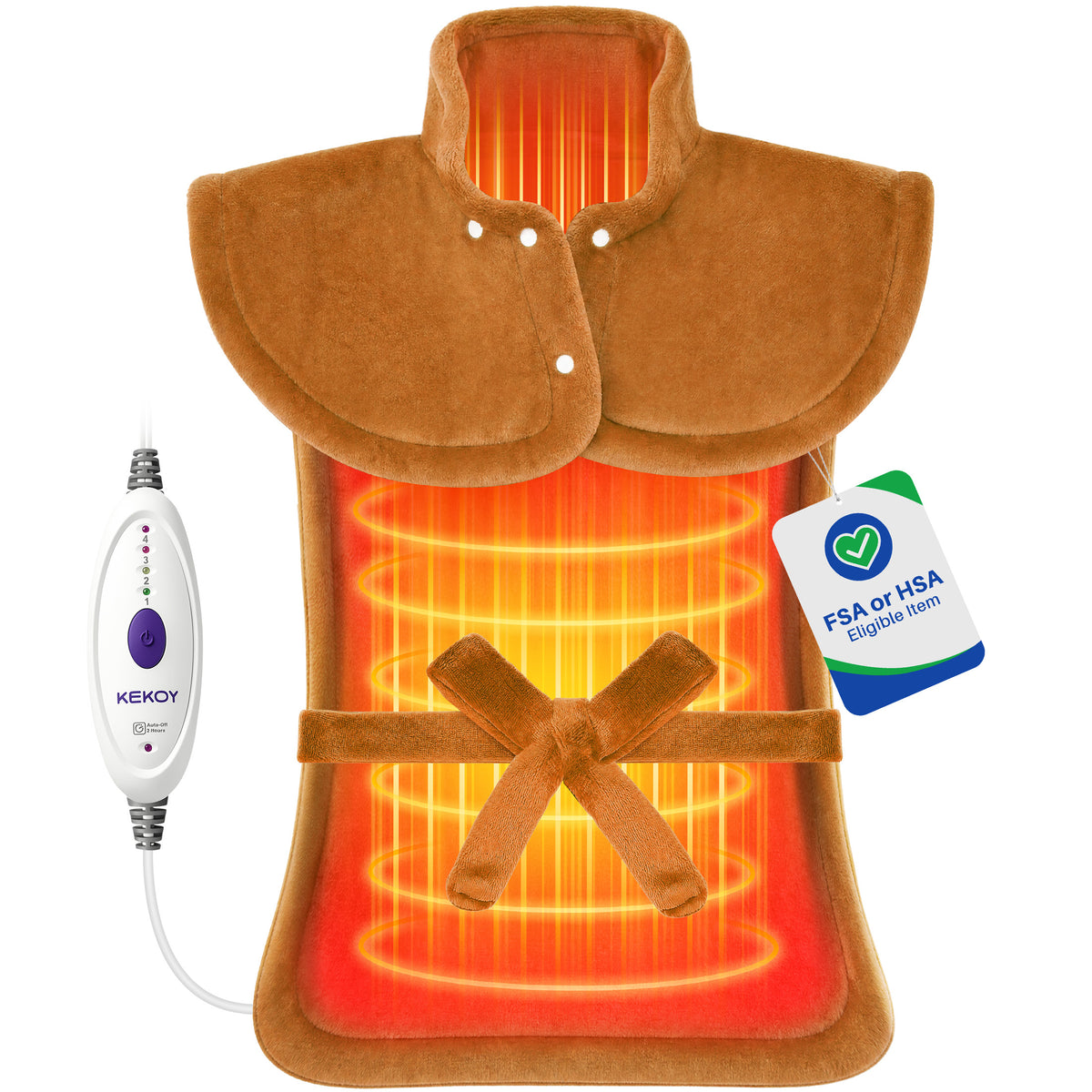 KEKOY Large Heating Pad for Back Pain Relief, Large 24"x33" Fast-Heating Pad for Neck and Shoulders with Auto Shut-Off, Soft & Machine Washable, Camel