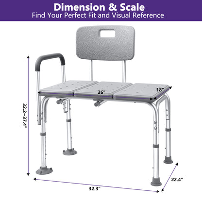 KEKOY Shower Transfer Bench for Bathtub 500LBs, FSA/HSA Eligible Tub Bath Shower Chair Seat, Height Adjustable Shower Stool for Elderly, Disabled, Grey