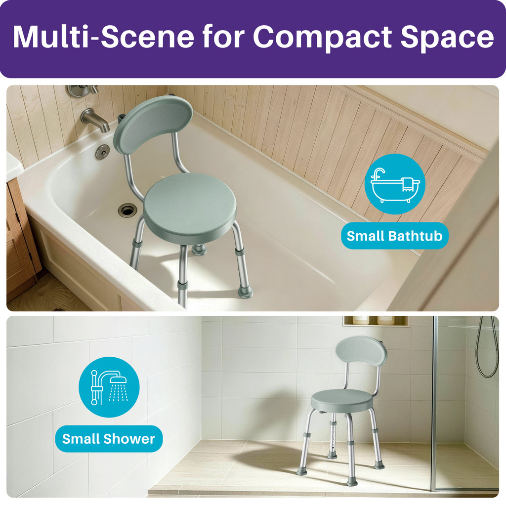 Kekoy Swivel Shower Chair, 360° Rotating Shower Seat with Backrest for Elderly and Disabled, Height Adjustable Tub Bench for Inside Shower Stool & Bath Tub Seat for Narrow Space