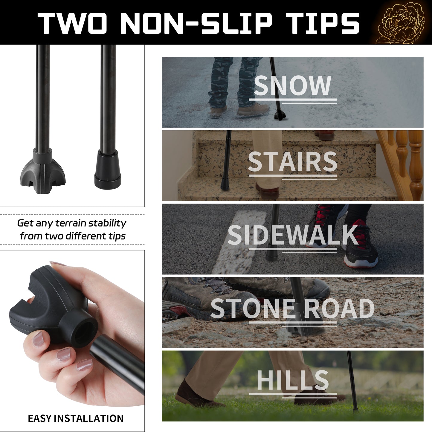 KEKOY Walking Canes for Women Men, Folding Cnes for Walking, 5-Level Adjustable Heights - Self Standing Folding Cane,Portable Collapsible Cane