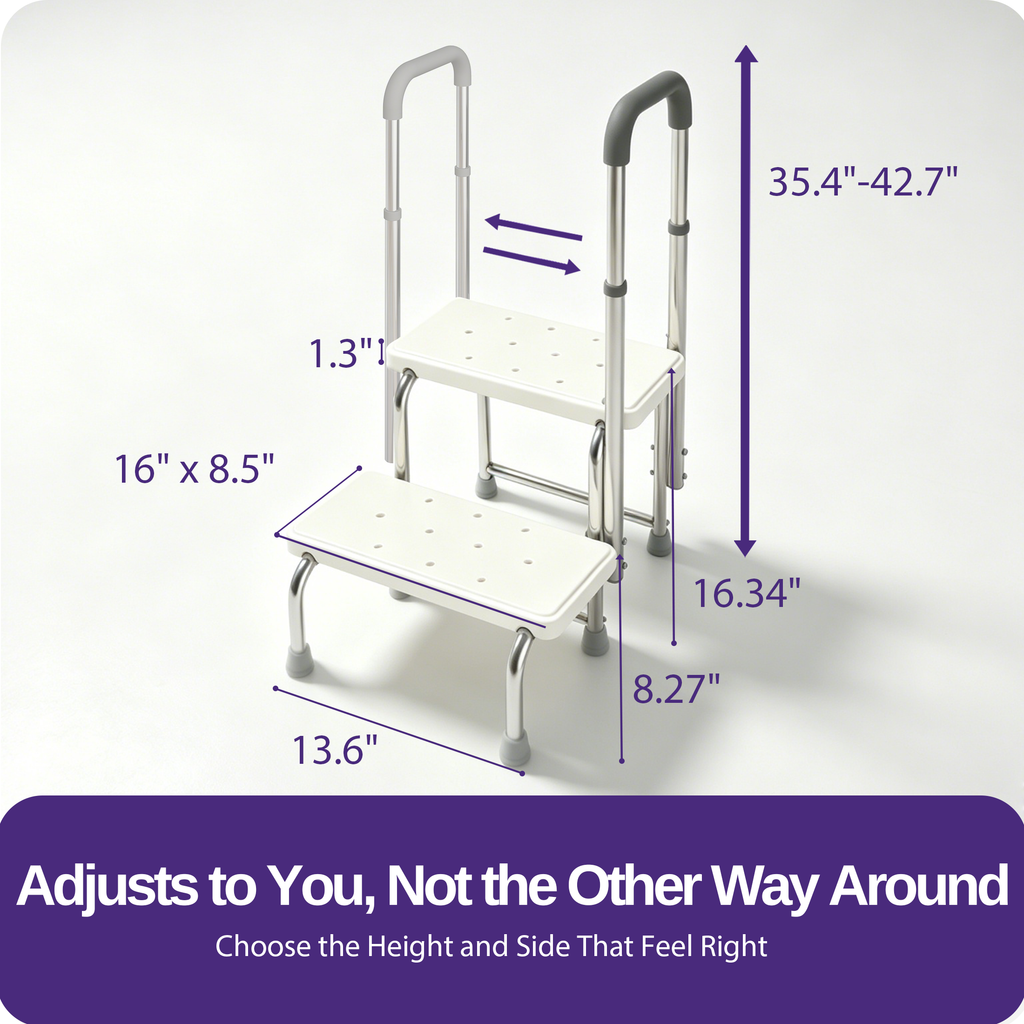 Kekoy 2 Step Stool for Adults and Seniors, 330 lb Metal Frame with Handle, Non-Slip Steps, 10 Height Settings, Motion-Activated LED for High Beds