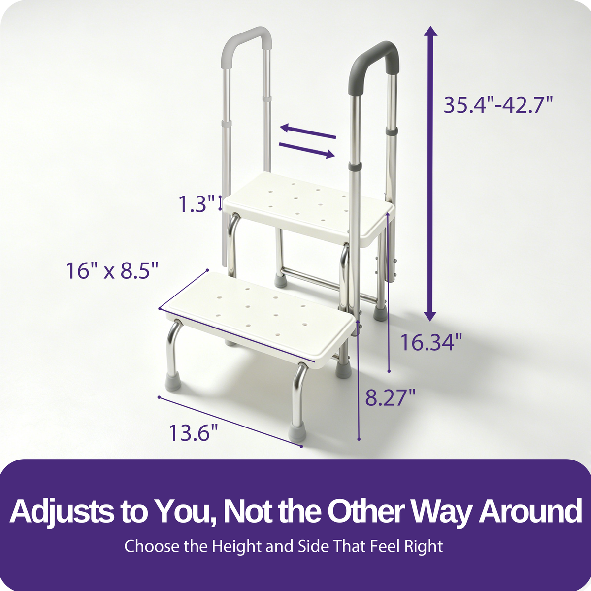 Kekoy 2 Step Stool for Adults and Seniors, 330 lb Metal Frame with Handle, Non-Slip Steps, 10 Height Settings, Motion-Activated LED for High Beds
