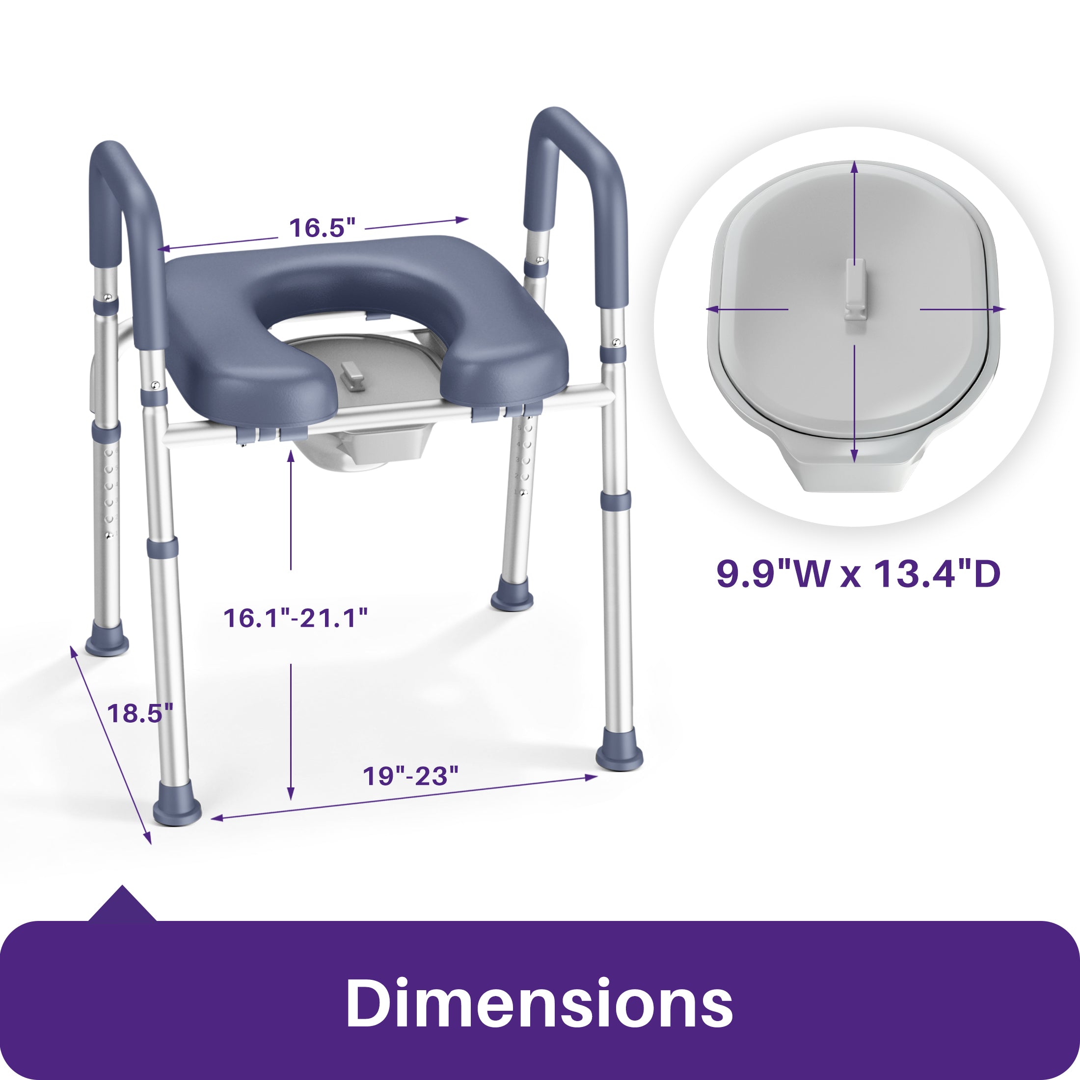 KEKOY Adjustable Tiolet Seat Riser for Seniors，Raised Toilet Seat with Handles and Padded Seat , FSA HSA Eligible 400lb Easy Assembly Elevated Toilet Risers