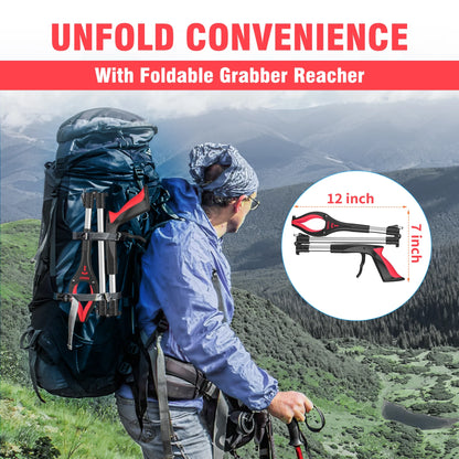 36 Inch Grabber Reacher, Kekoy Foldable Grabbers for Elderly Grab It Reaching Tool Heavy Duty, Anti-Slip Rotating Jaw with Magnet, 4" Wide Claw Opening Reachers for Seniors, Trash Picker Tool(Red)
