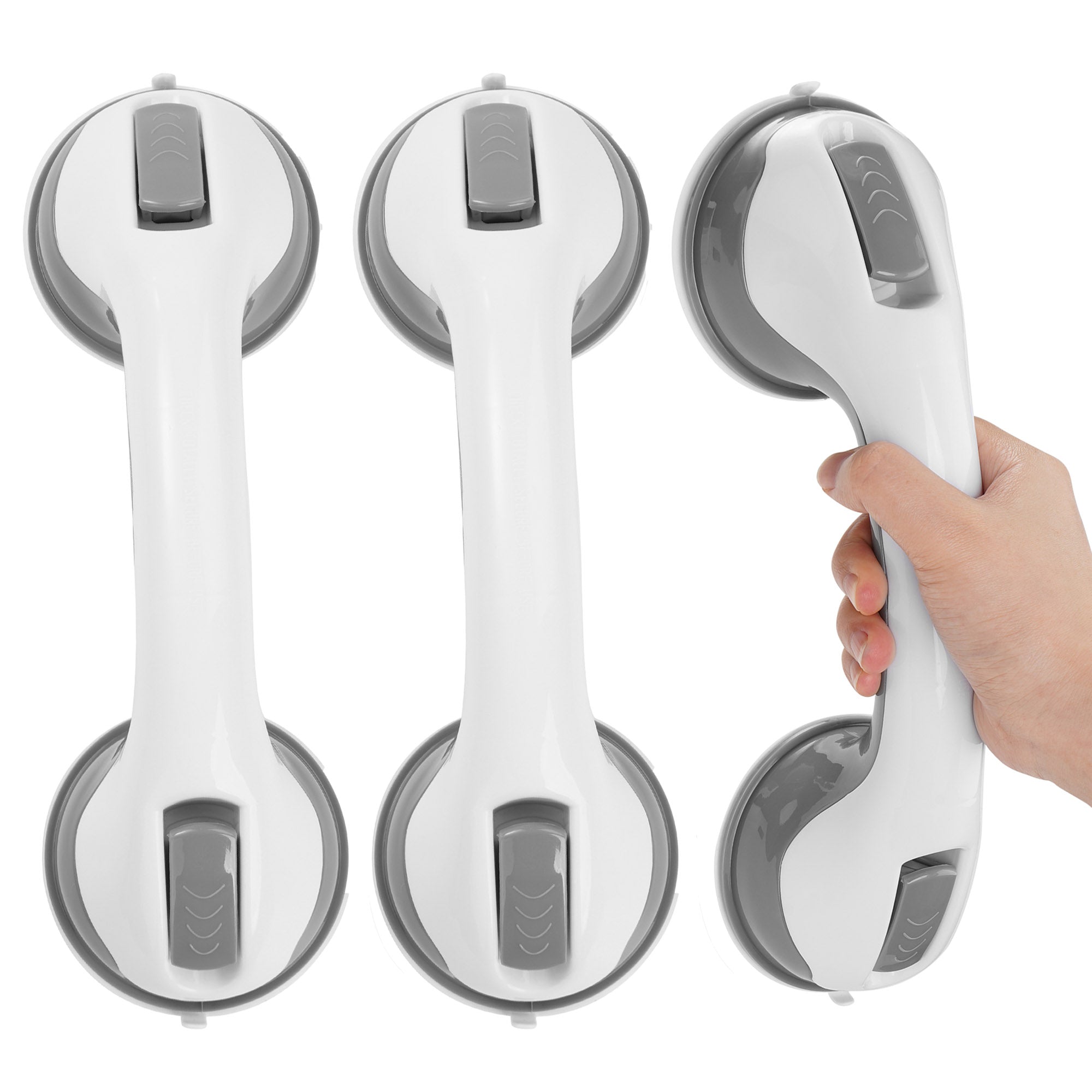 KEKOY 2 Pack Shower Handles for Elderly, Grab Bars for Bathroom, 12" Suction Bath Tub Hand Rail, Anti-Slip Safety Bar with Shower Pouf and Hook