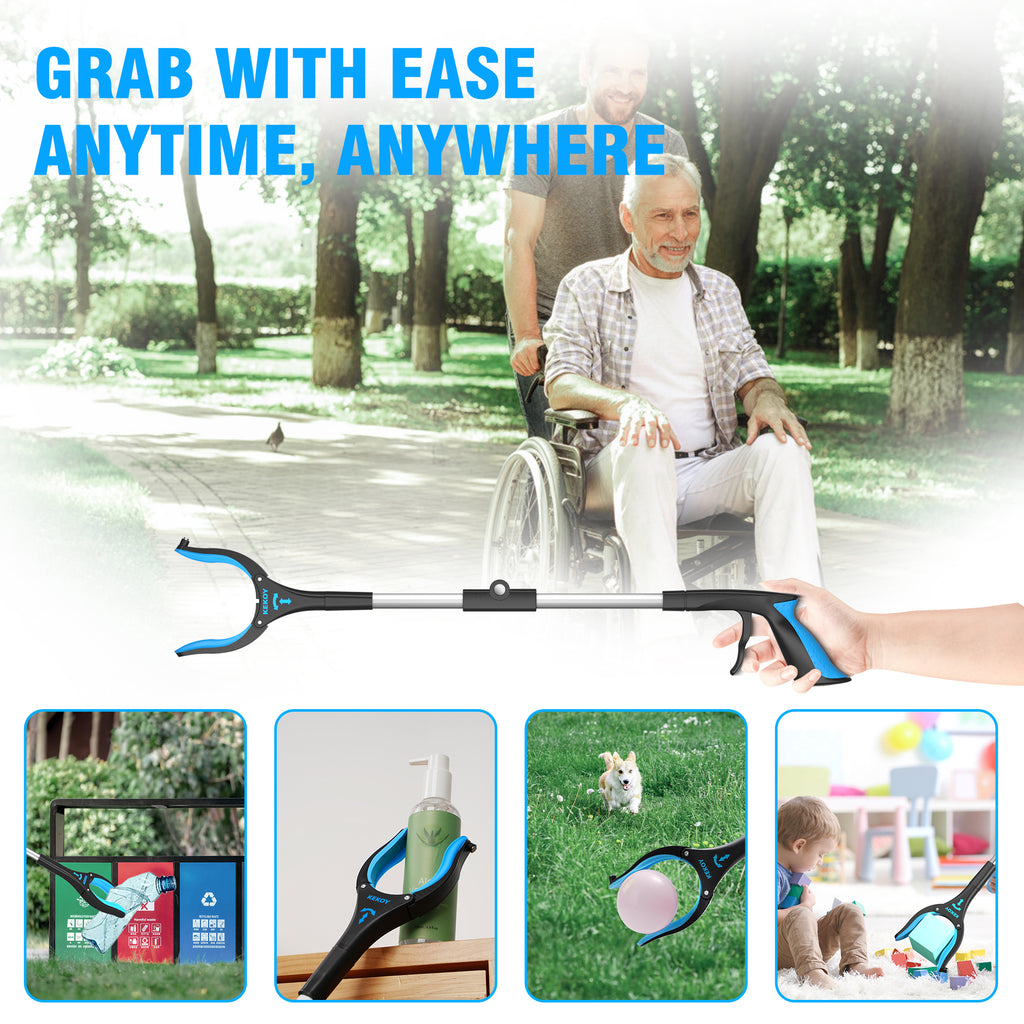KEKOY 32 inch Grabber Reaching Tool, Reacher Grabber for Elderly, Foldable Gripper and Reaching Tool with Rotating Jaw, Blue Aluminum