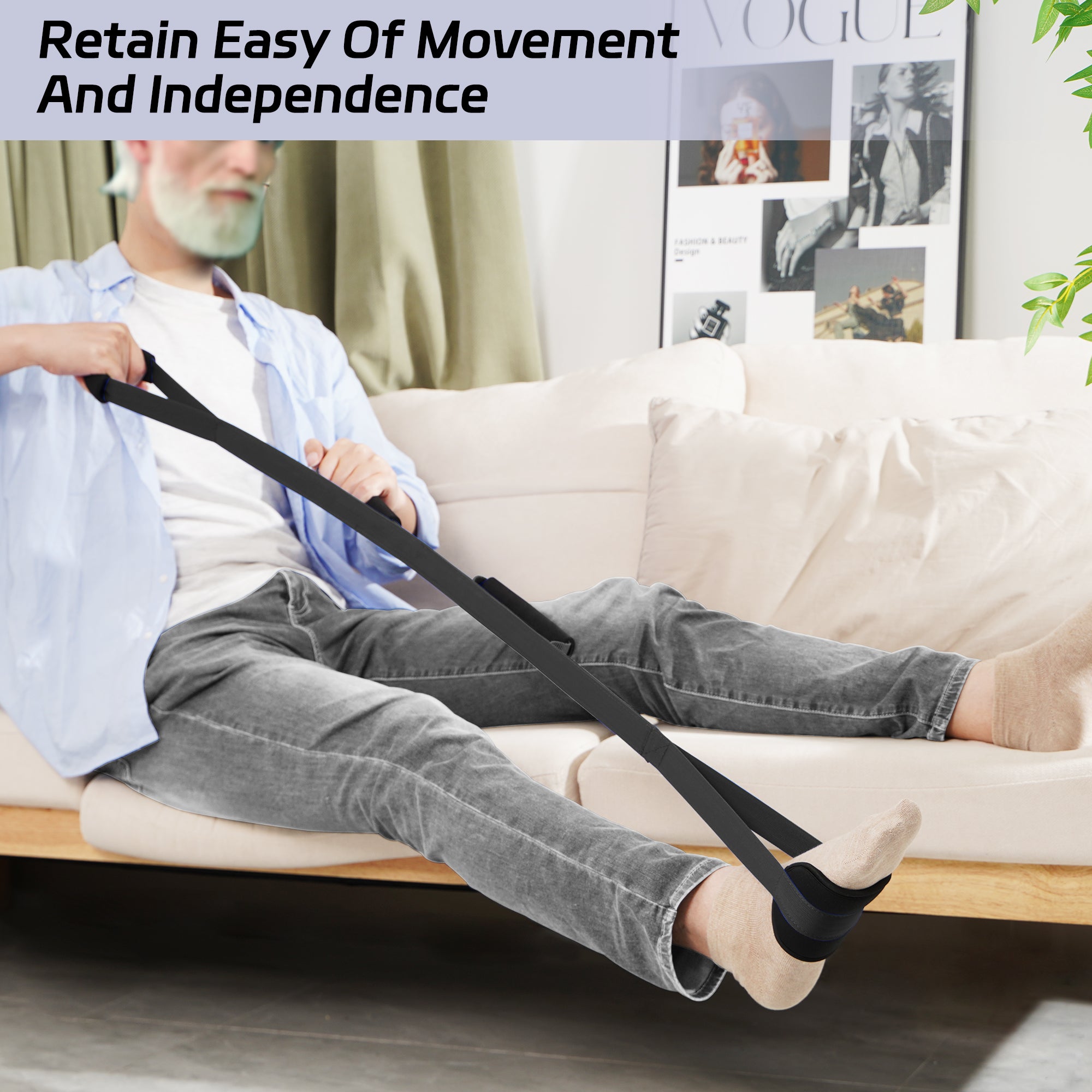 KEKOY 42" Leg Lifter for Hip Replacement with Two Foam Handle, Mobility Lift Leg Raiser Aids for Elderly, Handicap, Leg Lifter Getting Legs in and Out of Bed, Wheelchairs,Chairs, Car, Blue