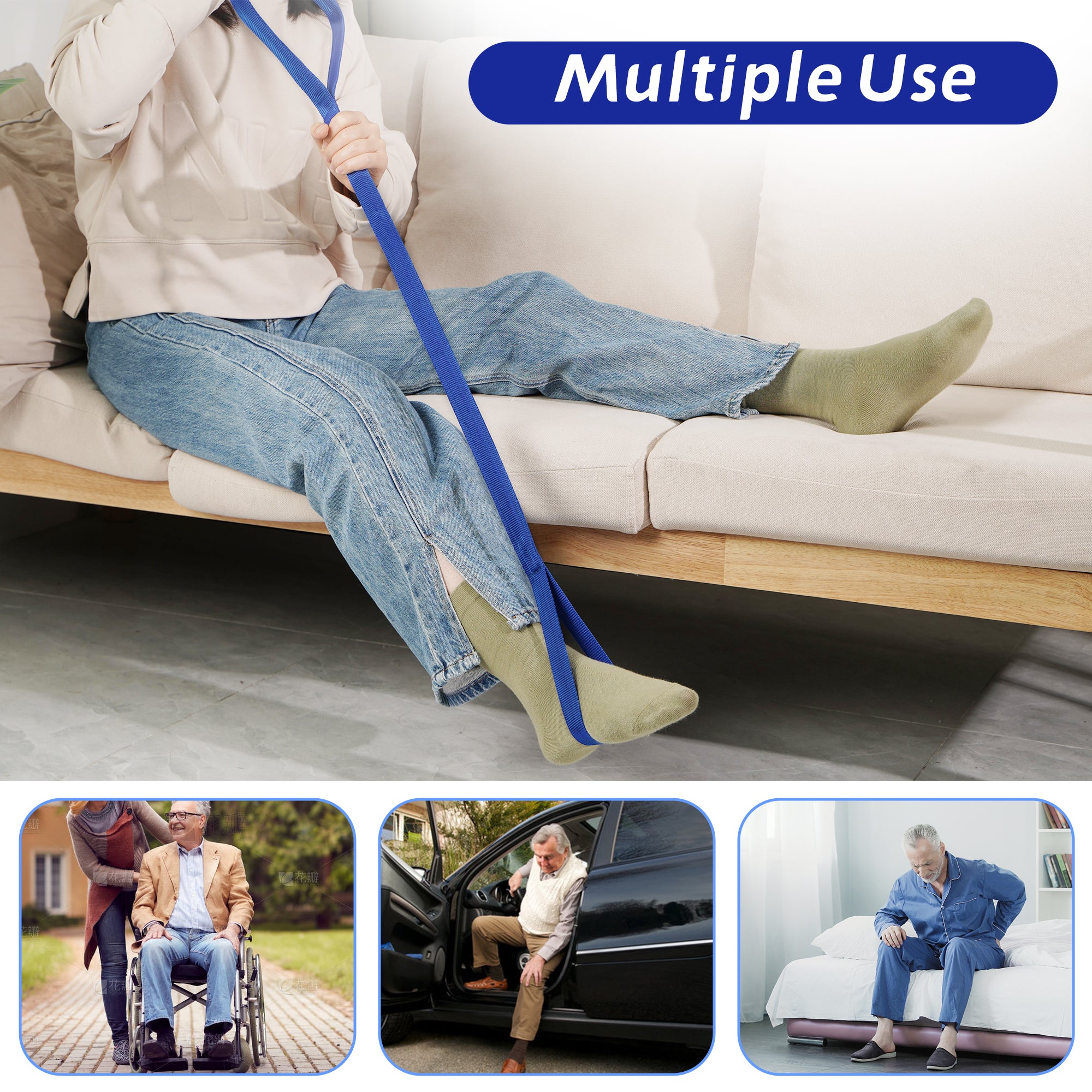 KEKOY 40.5" Long Leg Lifter Strap, Rigid Foot Loop, Mobility Aid for Hip & Knee Replacement, Wheelchair, Handicap, Disability, Blue