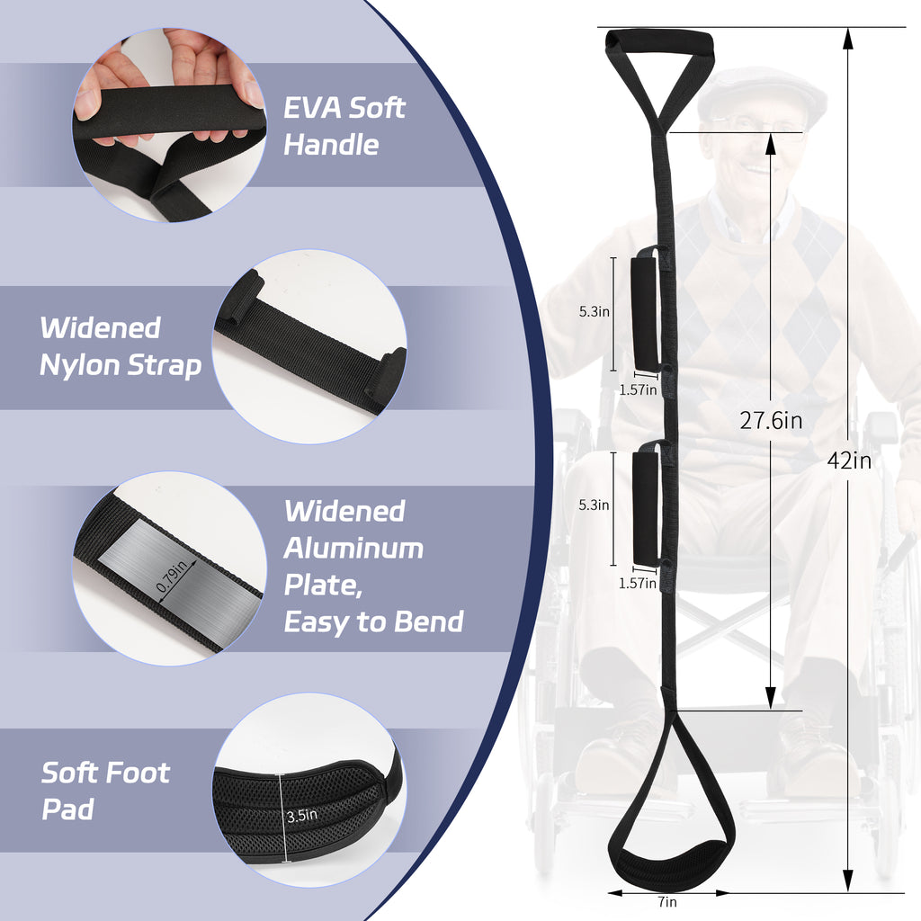 KEKOY 42" Leg Lifter for Hip Replacement with Two Foam Handle, Mobility Lift Leg Raiser Aids for Elderly, Handicap, Leg Lifter Getting Legs in and Out of Bed, Wheelchairs,Chairs, Car, Blue