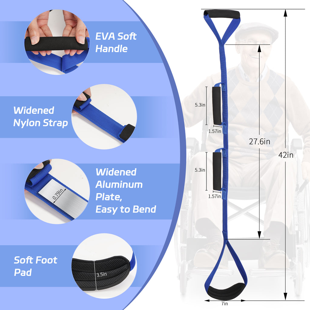 KEKOY 42" Leg Lifter for Hip Replacement with Two Foam Handle, Mobility Lift Leg Raiser Aids for Elderly, Handicap, Leg Lifter Getting Legs in and Out of Bed, Wheelchairs,Chairs, Car, Blue