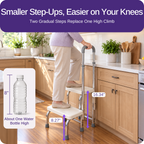 Kekoy 2 Step Stool for Adults and Seniors, 330 lb Metal Frame with Handle, Non-Slip Steps, 10 Height Settings, Motion-Activated LED for High Beds