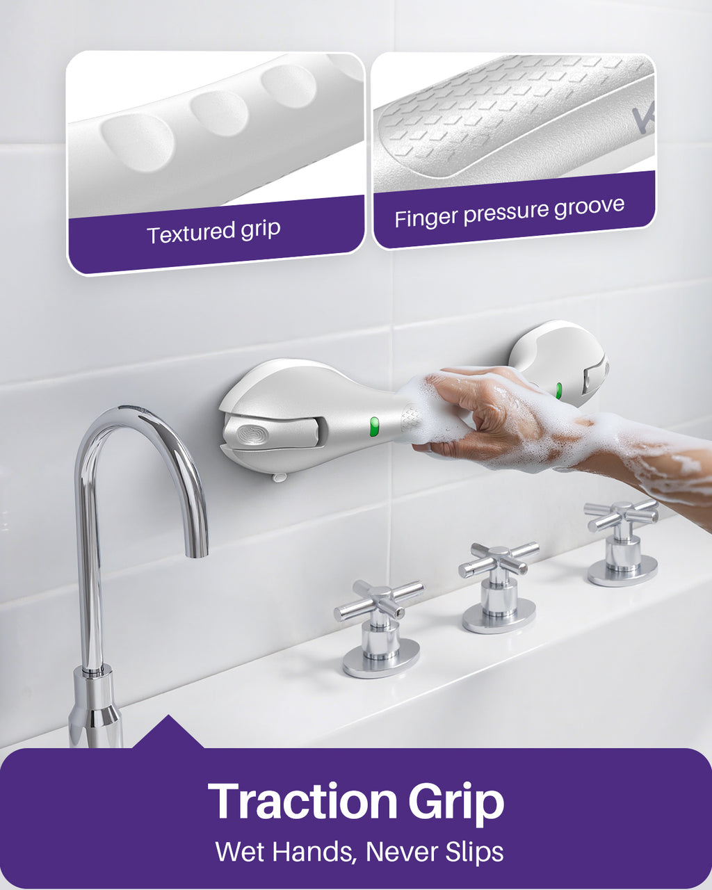 KEKOY 17.5" Grab Bars for Shower, 2 Pack Shower Handle Strong Suction Shower Bar, Safety Bars for Shower, Shower Grab Bars for Seniors, Injured, Handicap